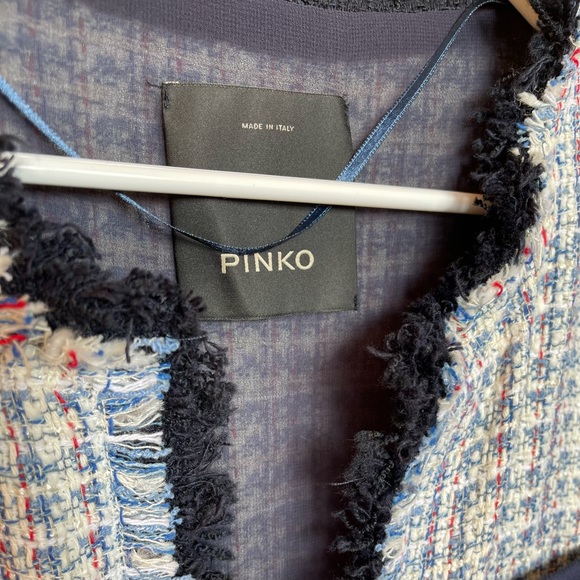 PINKO Made in Italy Long Tweed Jacket Blue & White - Picture 7 of 16